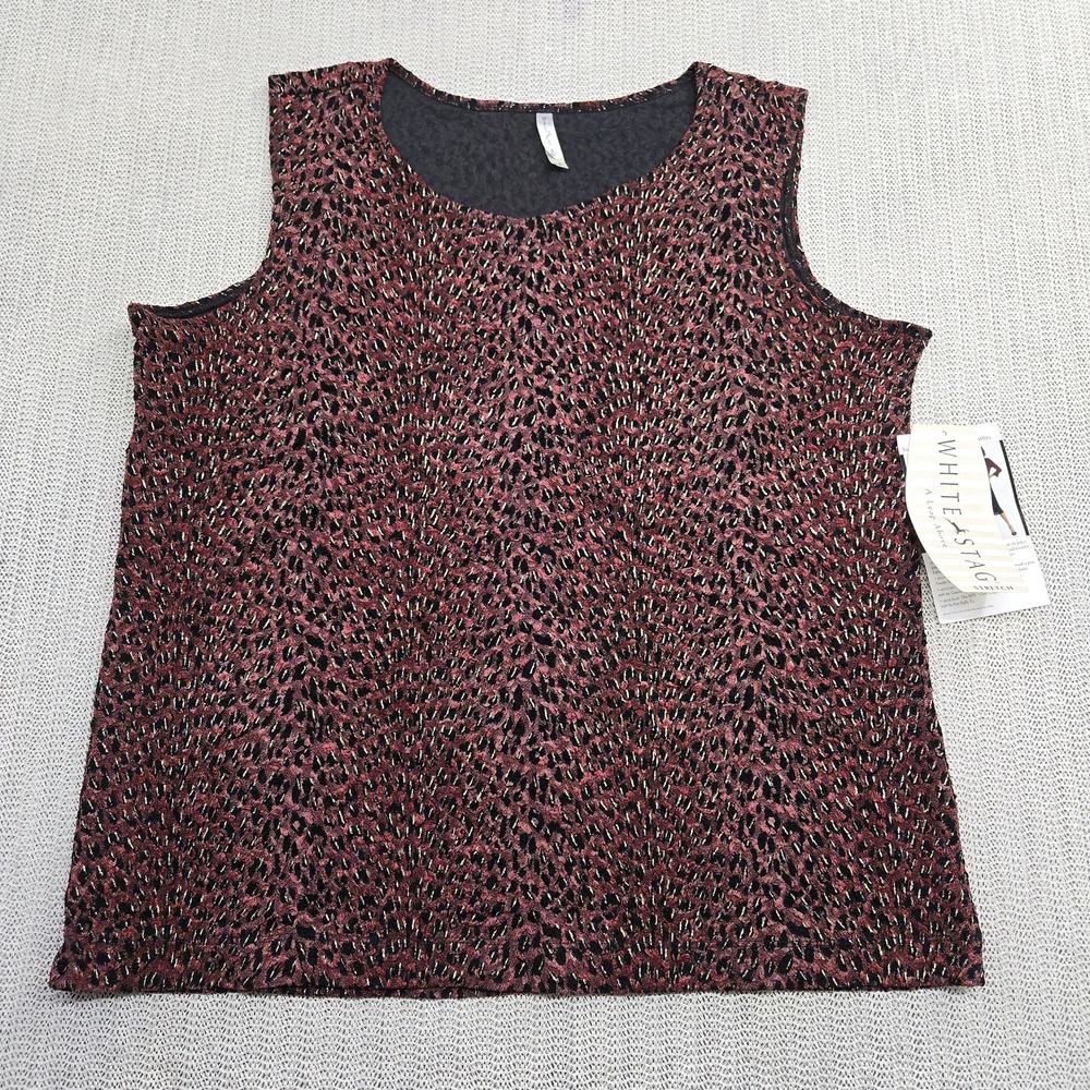 White Stag Shirt Womens Large Metallic Animal Print Sleeveless Stretch Tank Top
